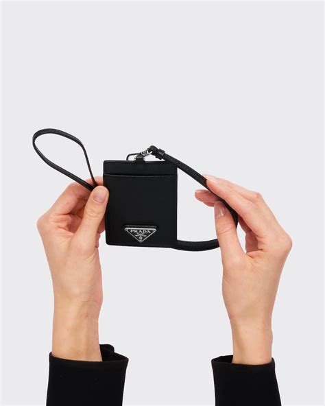 prada leather badge holder|Black Brushed Leather Badge Holder .